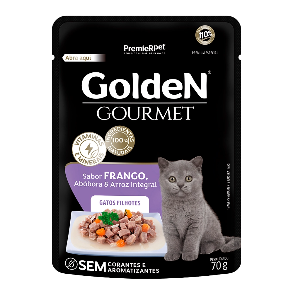 Ração úmida Golden Gourmet Gatos Filhotes Sabor Frango 70 Gs