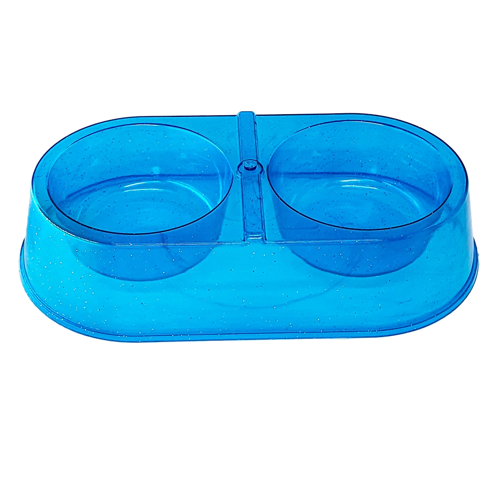 Comedouro Duplo Pet Toys Azul Transparente Com Glitter 350 X 350 Ml