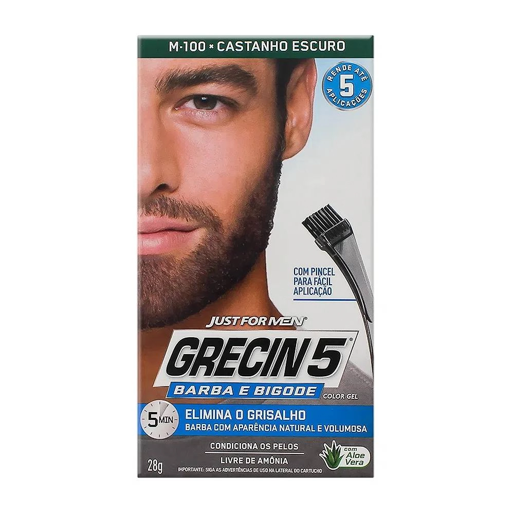 Kit Color Gel Barba E Bigode M 100 Castanho Escuro Grecin 5 Just For Men