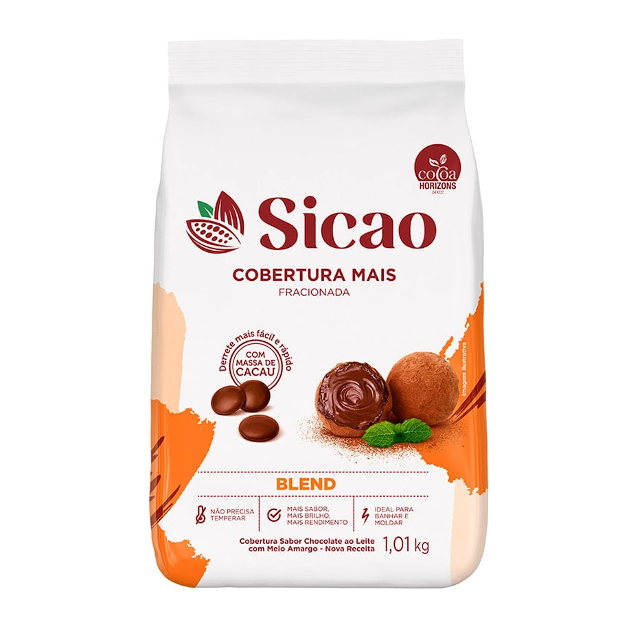 Cobertura De Chocolate Ao Leite Meio Amargo Blend Mais Sicao 1,01kg