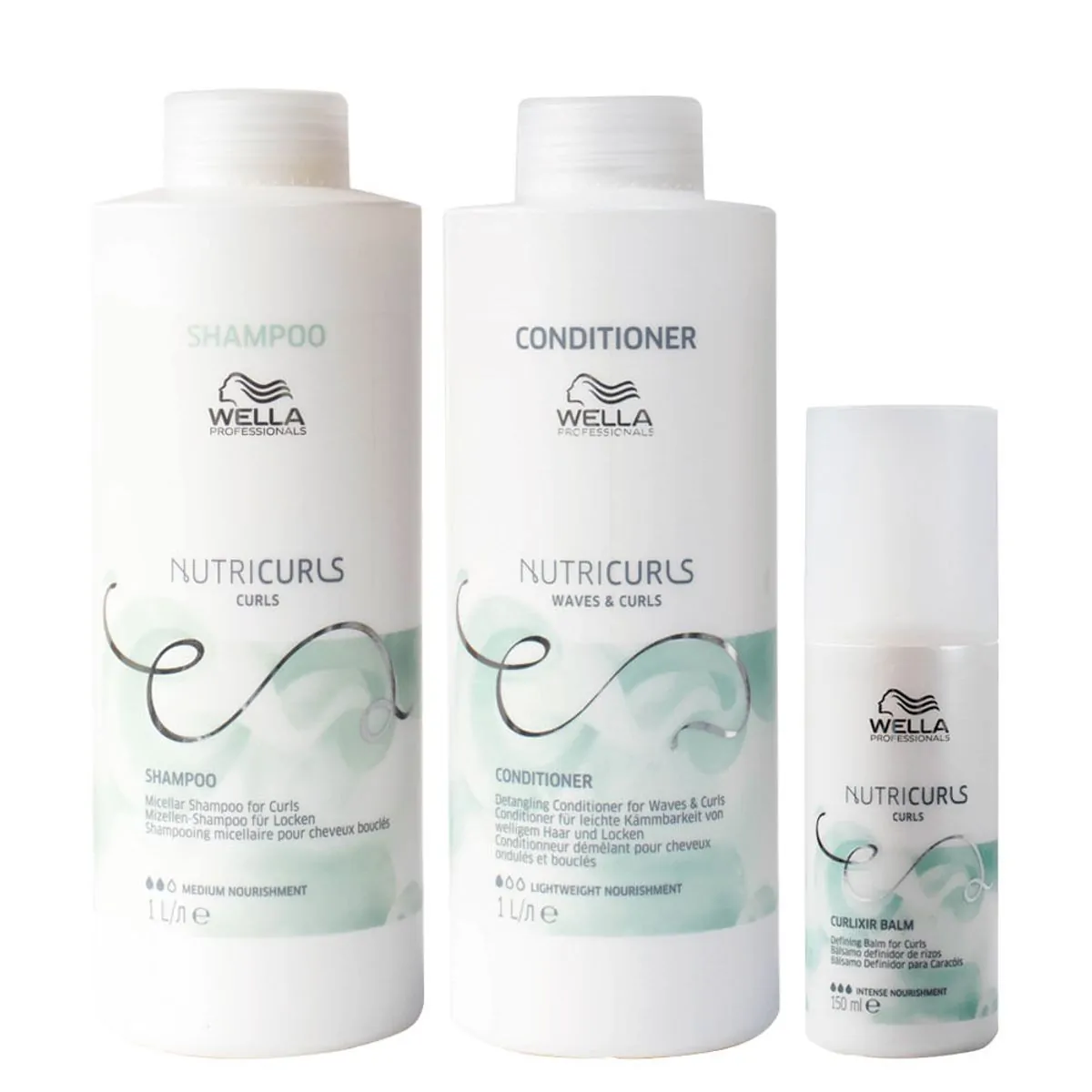 Kit Wella Professionals Nutricurls - Shampoo 1000 ml + Condicionador 1000 ml + Leave- in 150 ml