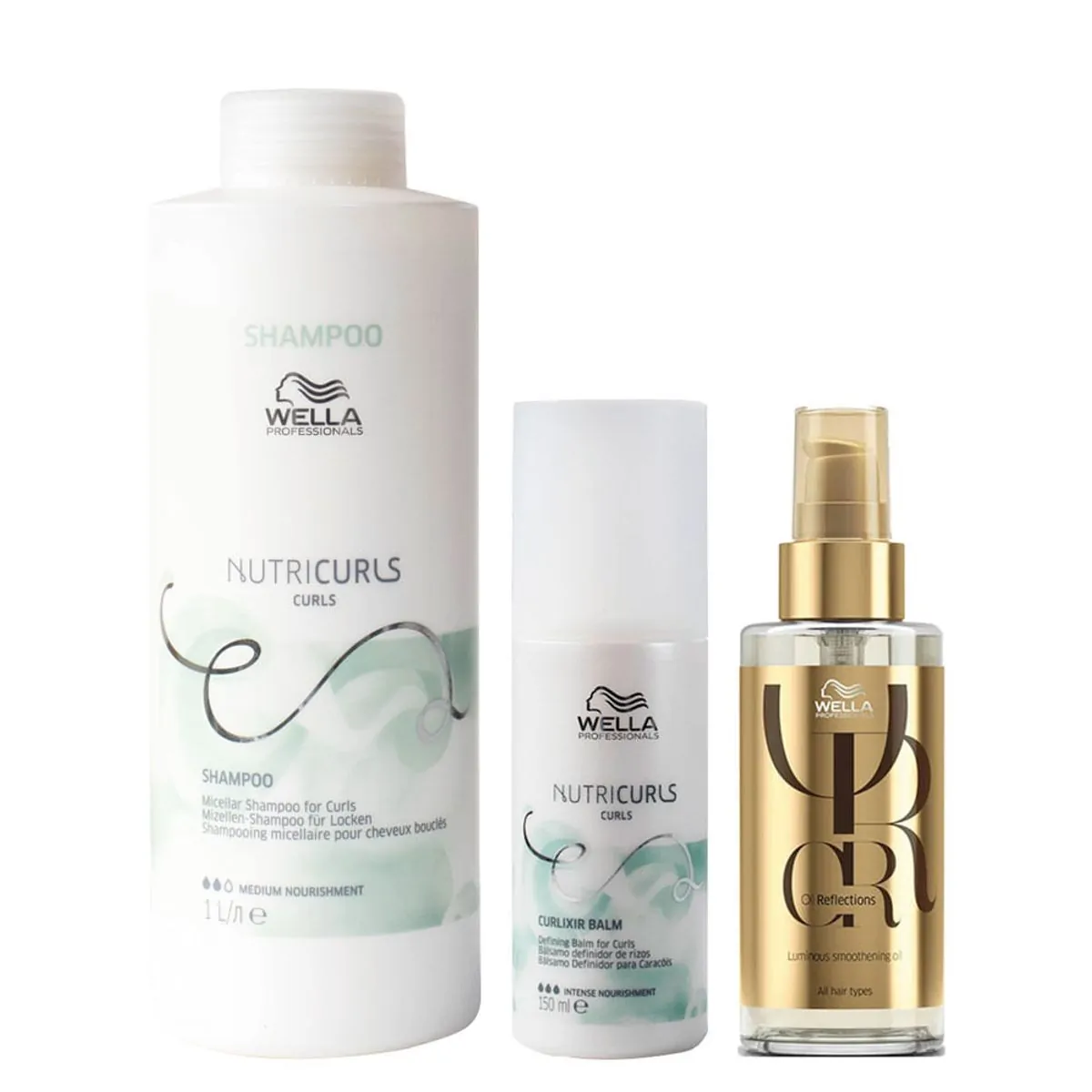 Kit Wella Professionals Nutricurls - Shampoo 1000 ml + Leave- in 150 ml + Óleo 100 ml