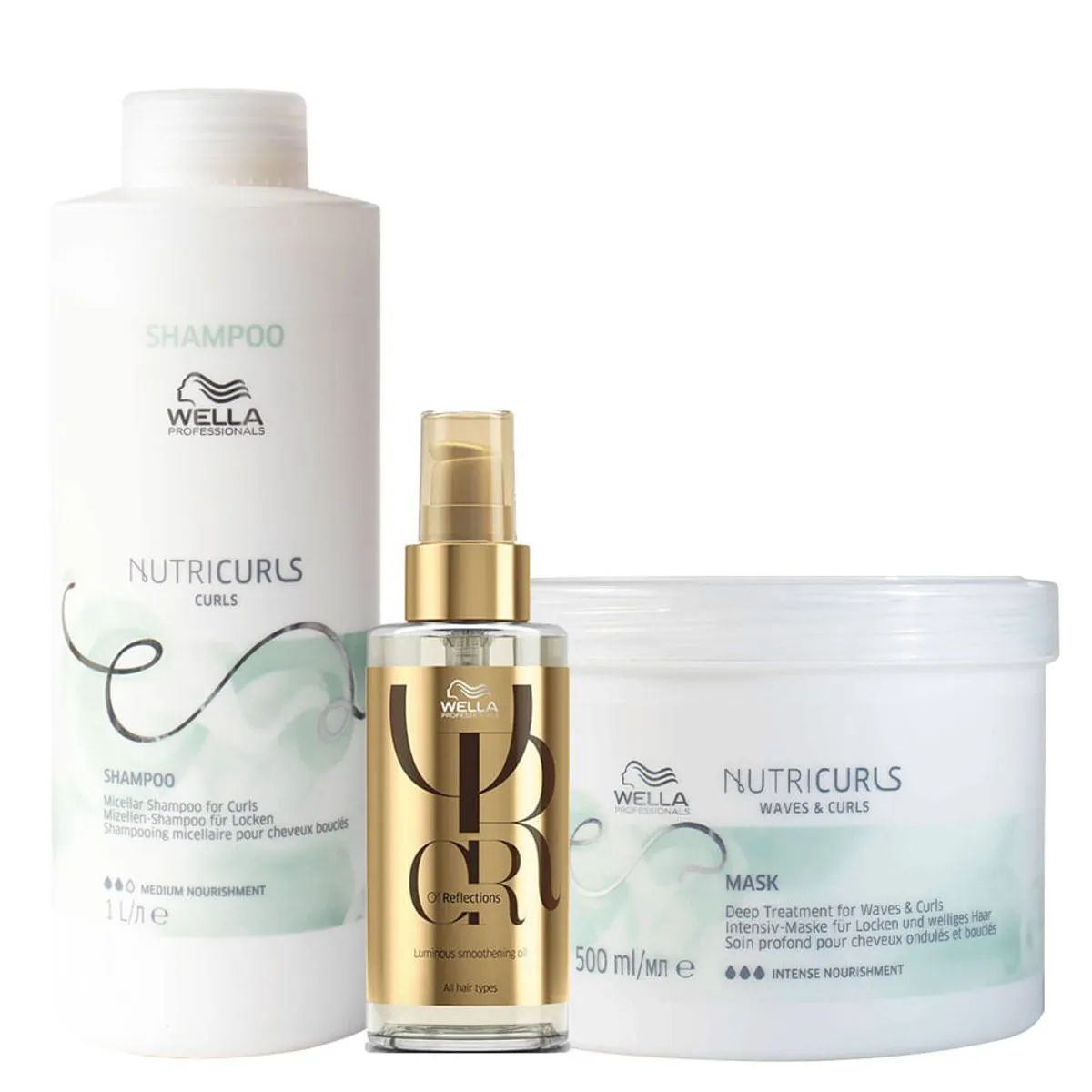 Kit Wella Professionals Nutricurls - Shampoo 1000 ml + Máscara 500 ml + Óleo 100 ml