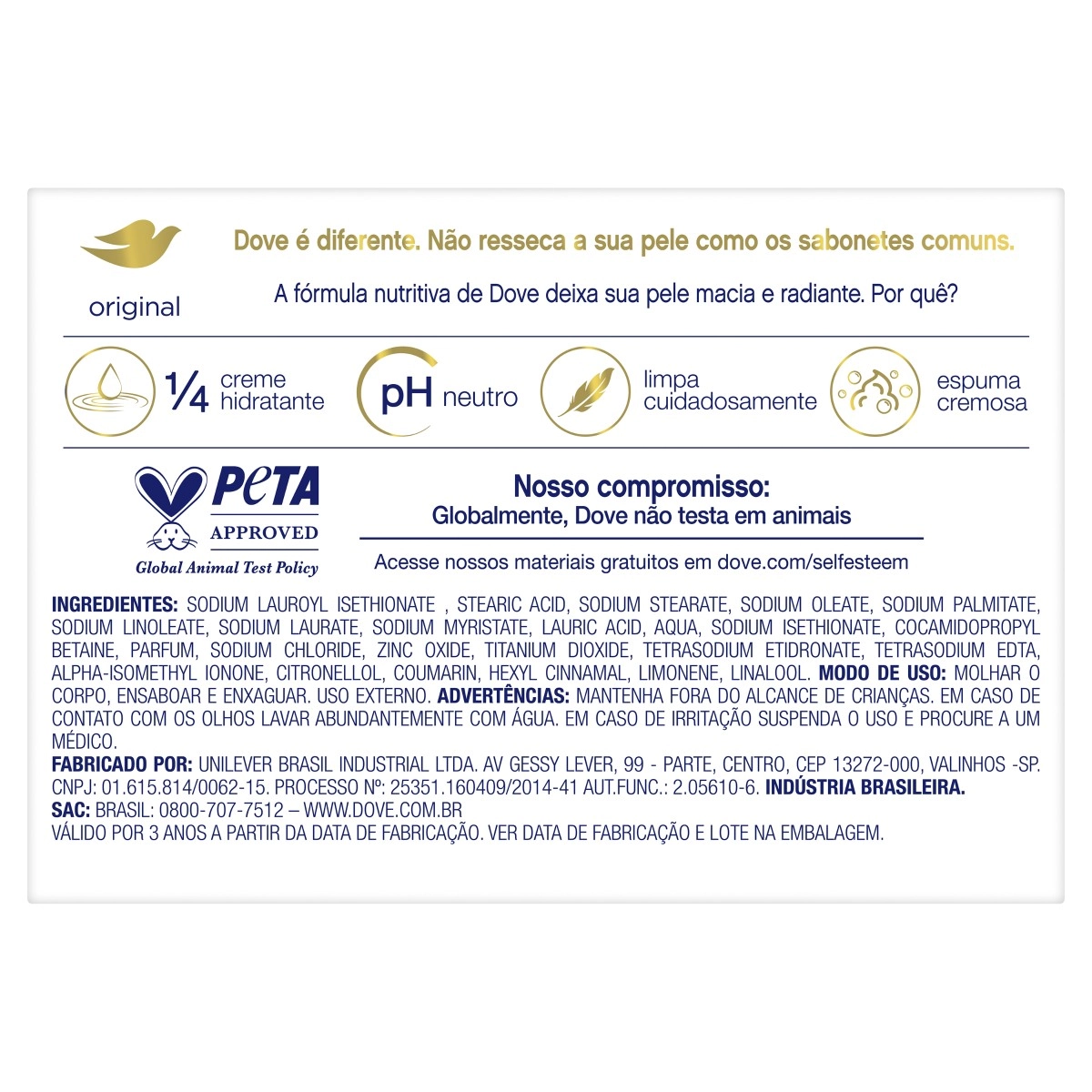 Sabonete Barra Hidratação Profunda Original Dove Caixa 135g