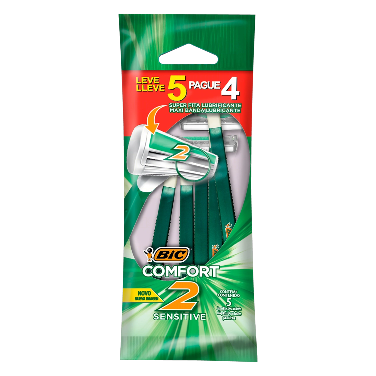 Aparelho Descartável Para Barbear Bic Comfort 2 Sensitive Leve 5 Pague 4 Unidades