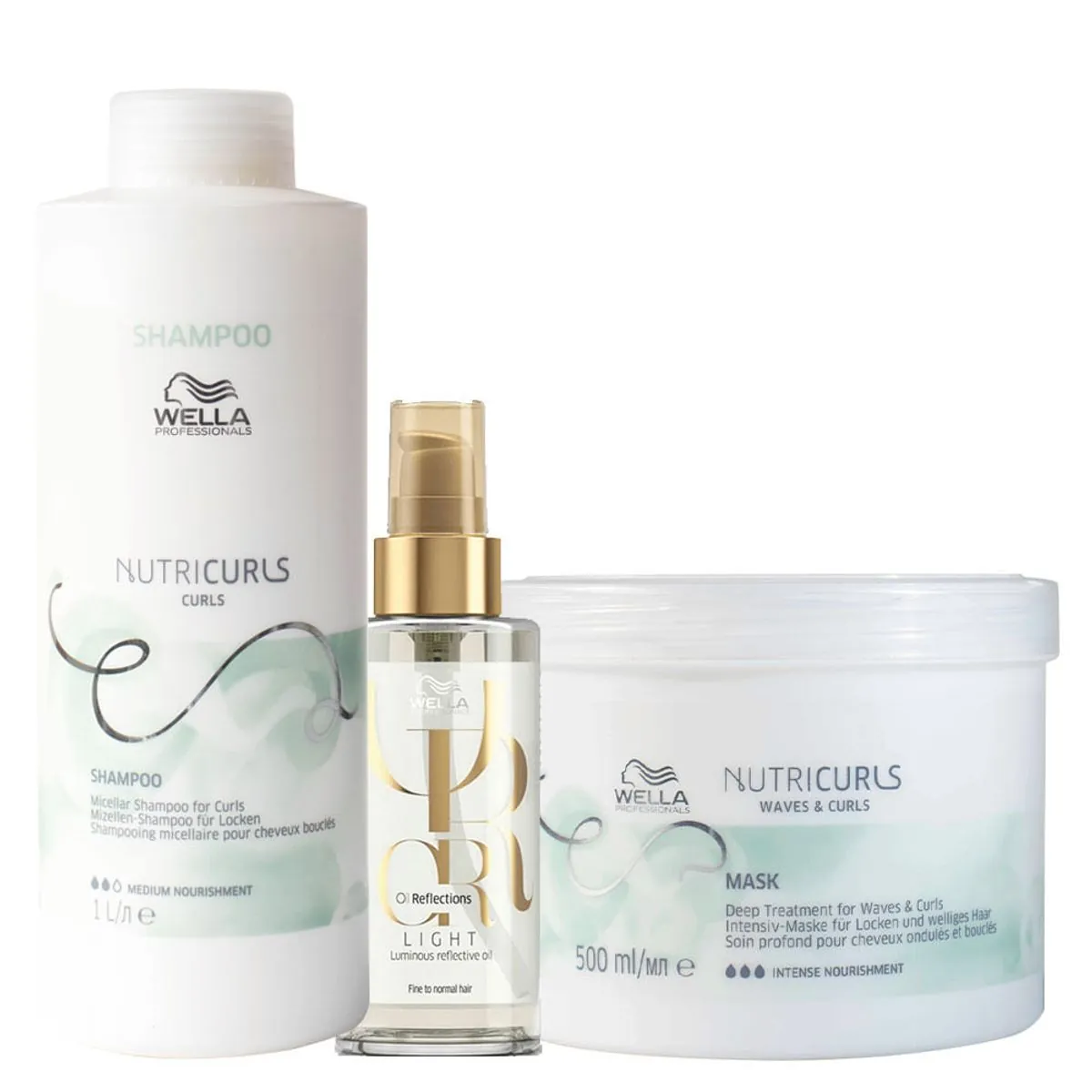 Kit Wella Professionals Nutricurls - Shampoo 1000 ml + Máscara 500 ml + Óleo Light 100 ml