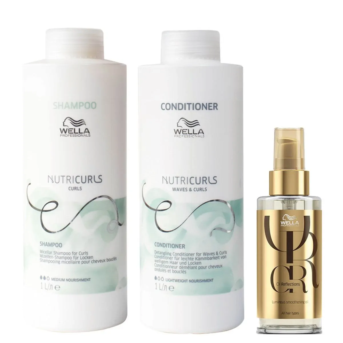 Kit Wella Professionals Nutricurls - Shampoo 1000 ml + Condicionador 1000 ml + Óleo 100 ml