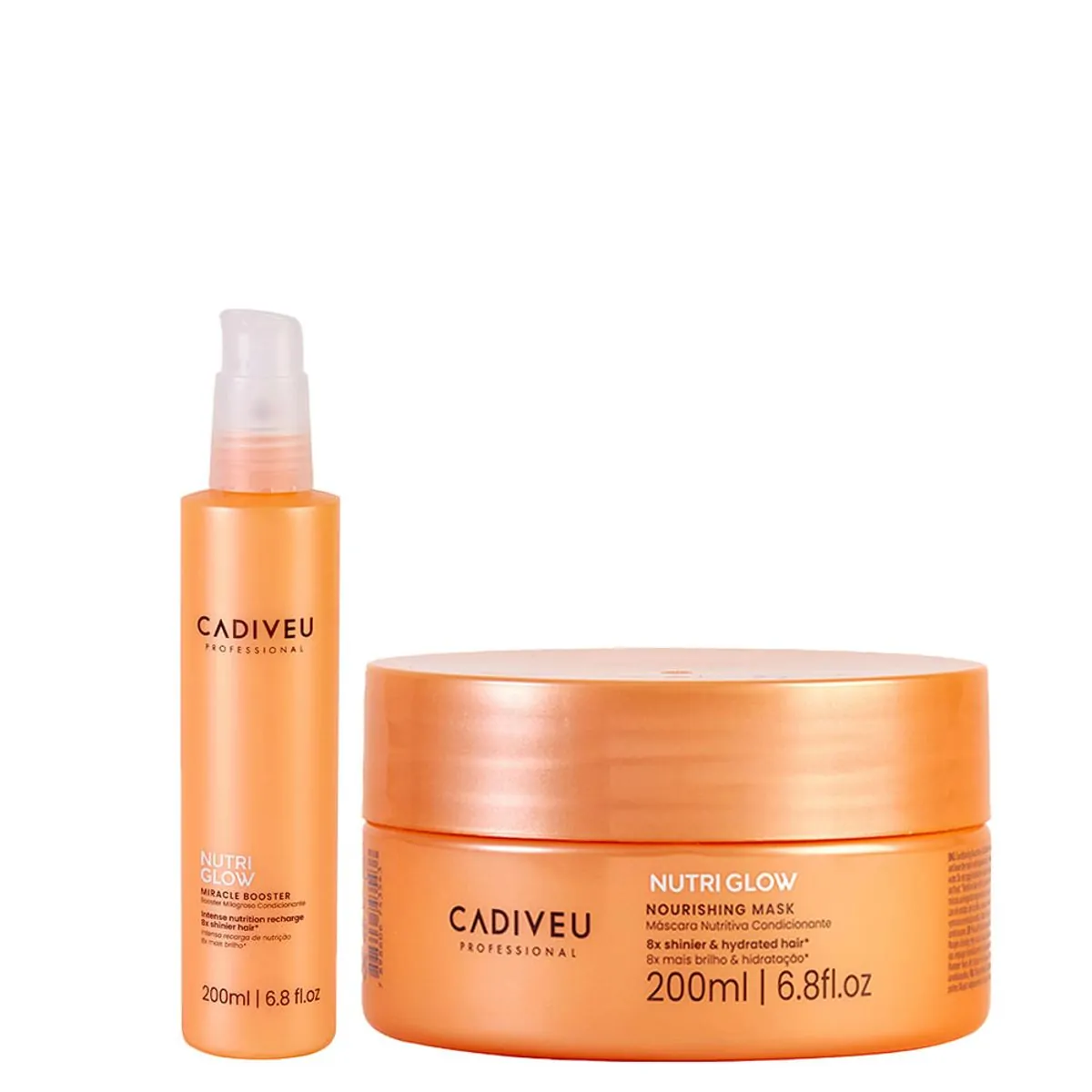 Kit Nutrição Intensiva Cadiveu Professional Nutri Glow - Máscara Nutritiva 200 ml + Booster Milagros