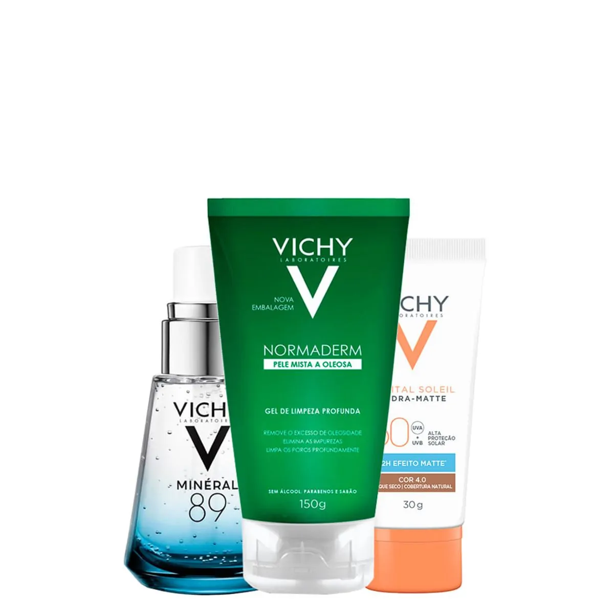 Kit Vichy Facial - Gel de Limpeza Profunda 150 g + Protetor Solar FPS 50 Cor 4.0 30 g + Sérum Hidrat