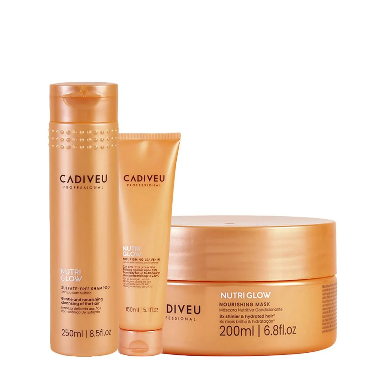Kit Cadiveu Nutri Glow - Shampoo 250 ml + Máscara de Nutrição 200 ml + Leave-in 150 ml