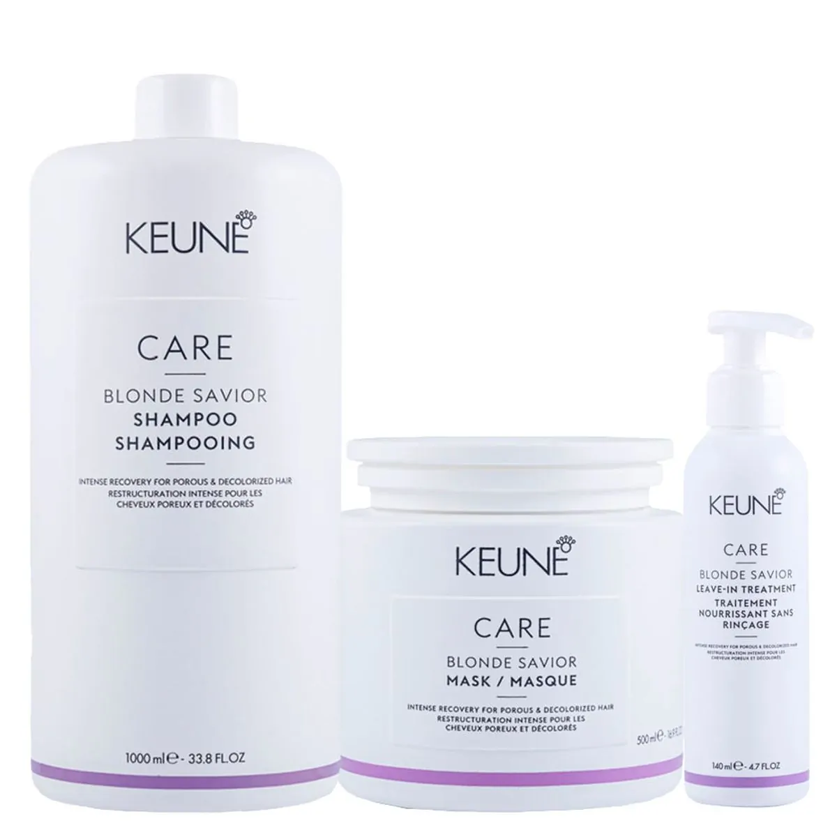 Kit Keune Cuidado da Cor Blonde Savior- Shampoo 1000 ml + Máscara de Reparação 500 ml + Leave-in 14