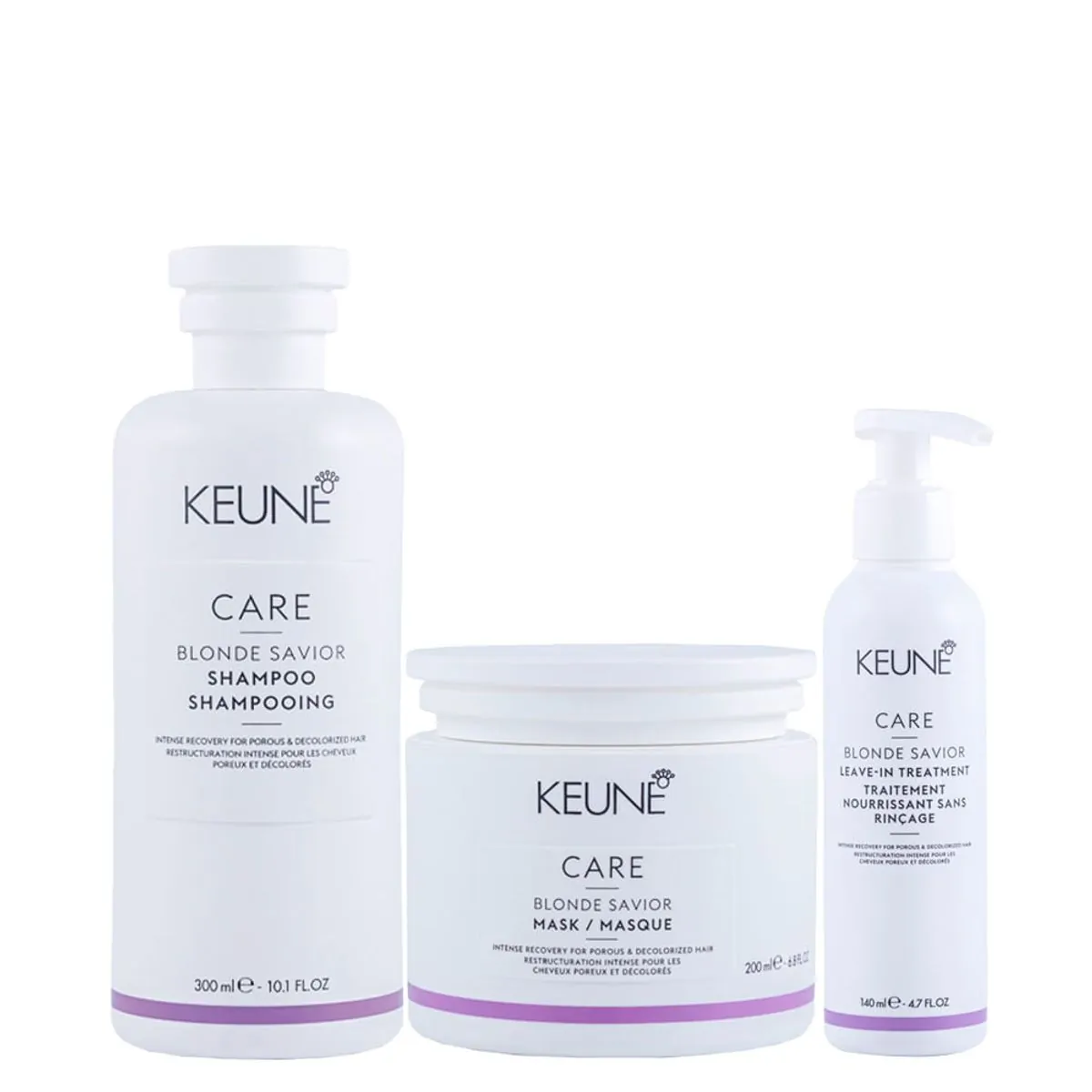 Kit Keune Cuidado da Cor Blonde Savior - Shampoo 300 ml + Máscara de Reparação 200 ml + Leave-in Keu