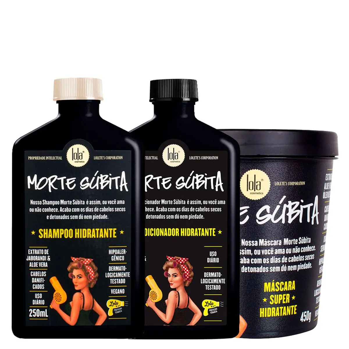Kit Lola Cosmetics Hidratação Morte Súbita - Shampoo 250 ml + Condicionador 250 g + Máscara de Hidra