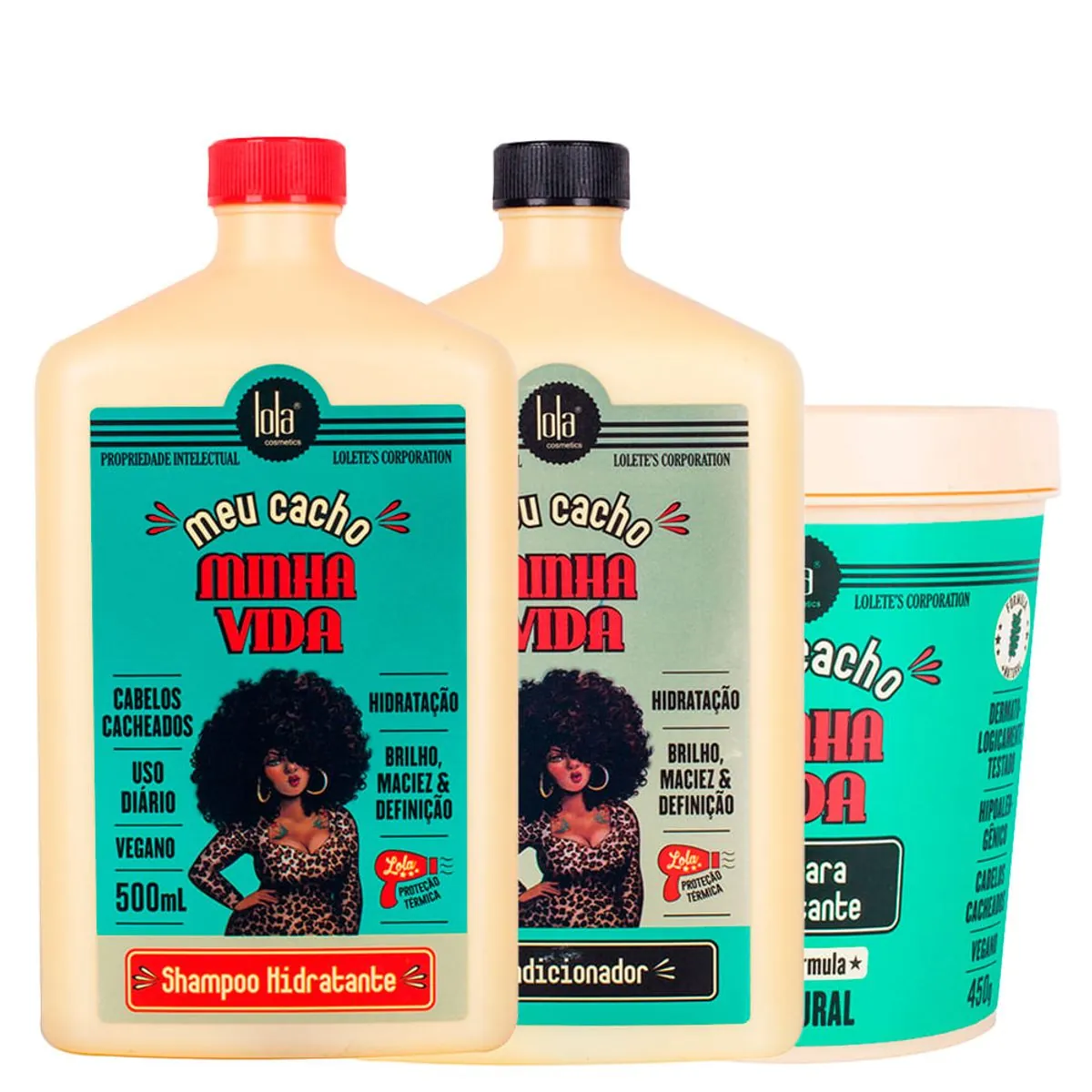 Kit Lola Cosmetics Hidratação Meu Cacho Minha Vida - Shampoo 500 ml + Condicionador 500 ml + Máscara