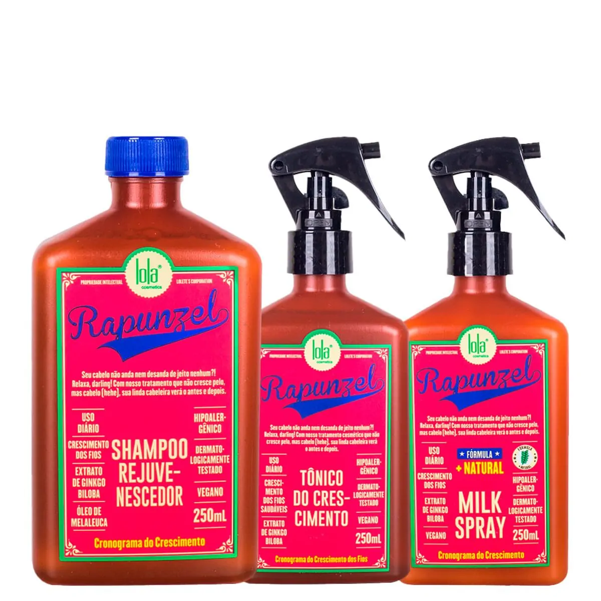 Kit Lola Cosmetics Crescimento Rapunzel - Shampoo 250 ml + Tônico Capilar De Crescimento 250 ml +
