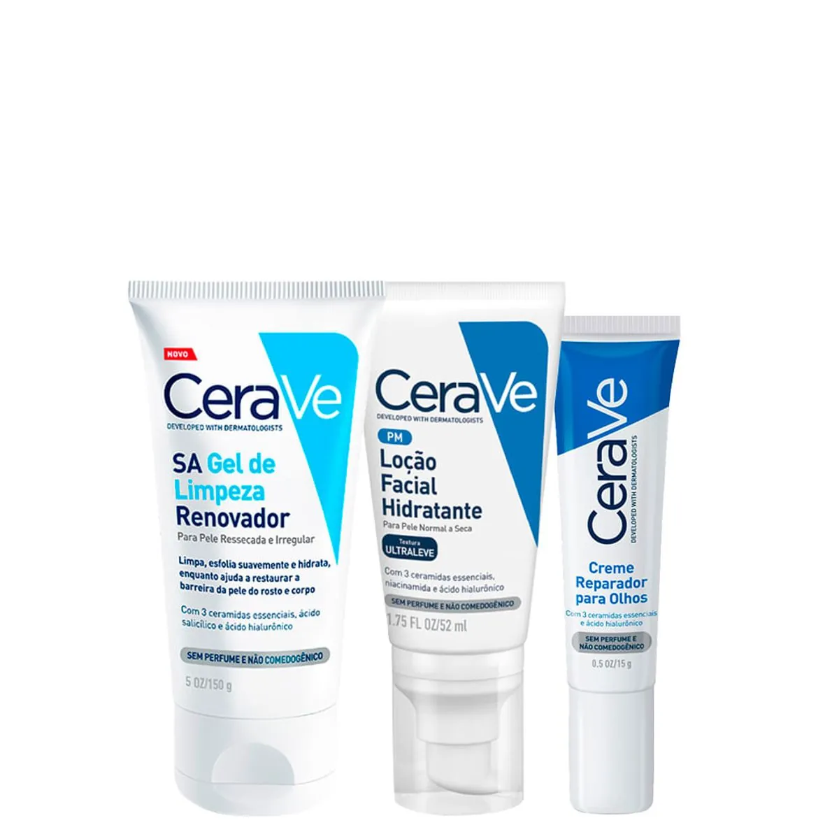 Kit Cuidado Facial CeraVe - Creme para os Olhos 15 g + Gel Facial de Limpeza 150 g + Loção Hidratant