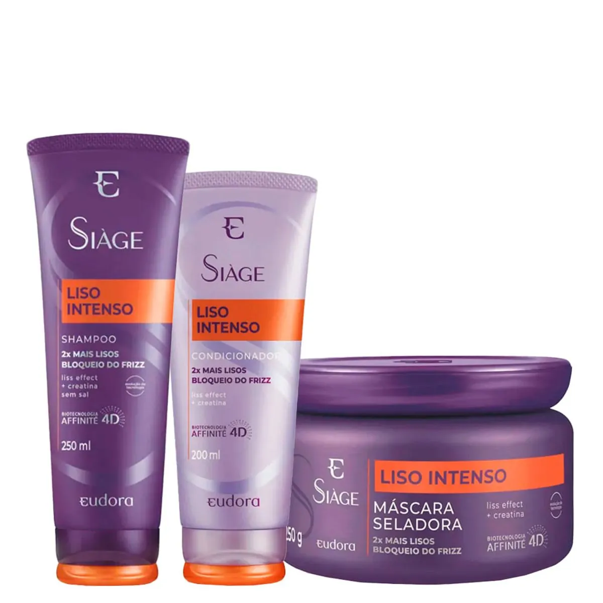 Kit Eudora Siàge Liso Intenso 4D - Shampoo 250 ml + Condicionador 200 ml + Máscara Antifrizz 4D 250