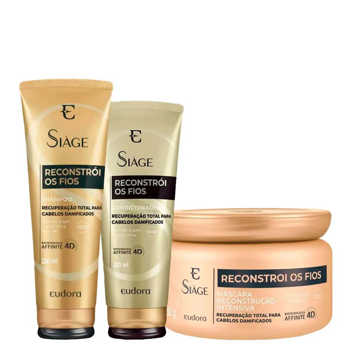 Kit Eudora Siàge Reconstrói os Fios 4D - Shampoo 250ml + Condicionador 200 ml + Máscara de Reconstru