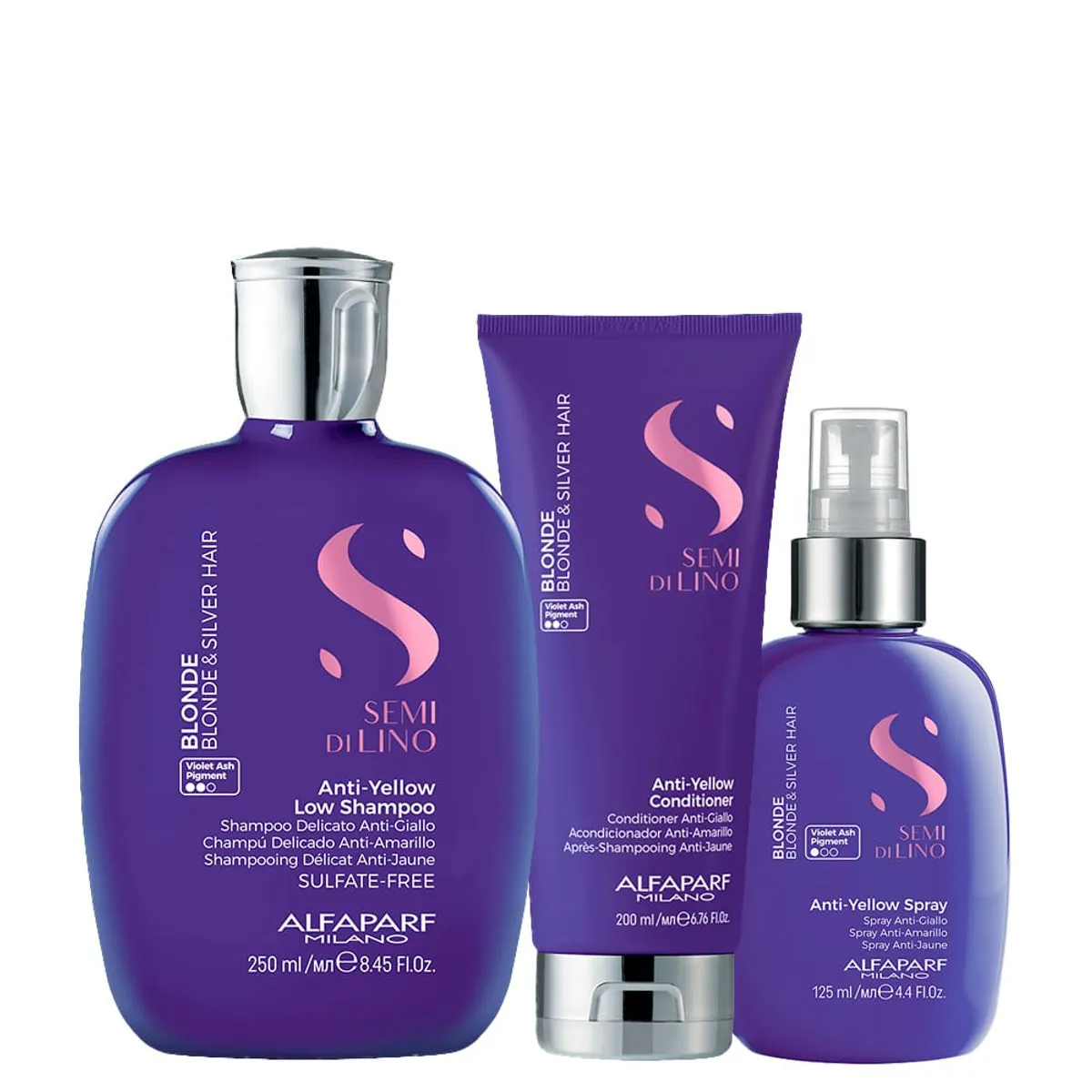 Kit Alfaparf Milano Professional Semi Di Lino Blonde Anti-Yellow - Shampoo 250 ml + Condicionador 2