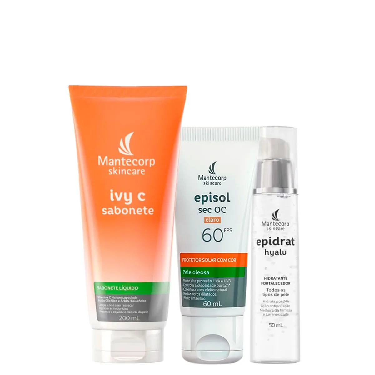 Kit Facial Mantecorp - Protetor Solar FPS 60 Claro 60 ml + Sabonete Líquido 200 ml + Gel Hidratante