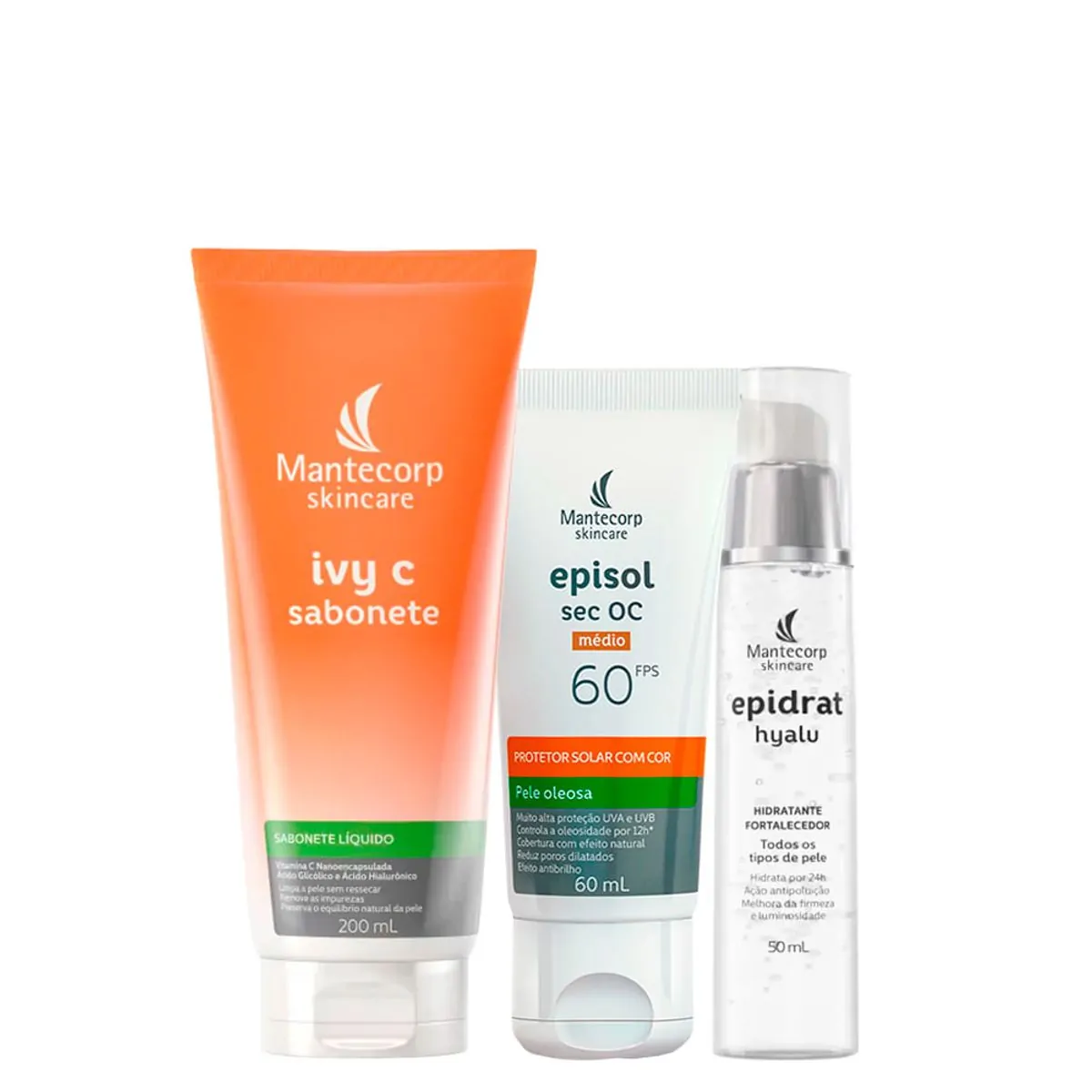 Kit Facial Mantecorp - Protetor Solar FPS 60 Médio 60 ml + Sabonete Líquido 200 ml + Gel Hidratante
