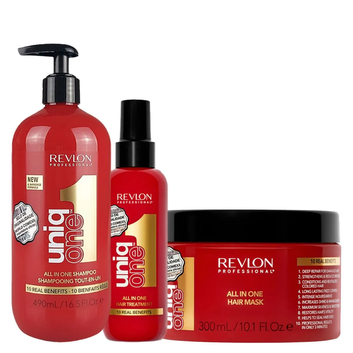 Kit Capilar Revlon Professional Uniq One All in One - Shampoo 490 ml + Máscara 300 ml + Leave-in A