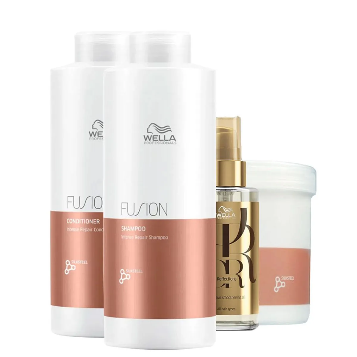 Kit Wella Professionals Fusion - Shampoo 1000 ml + Condicionador 1000 ml + Máscara 500 ml + Óleo 100