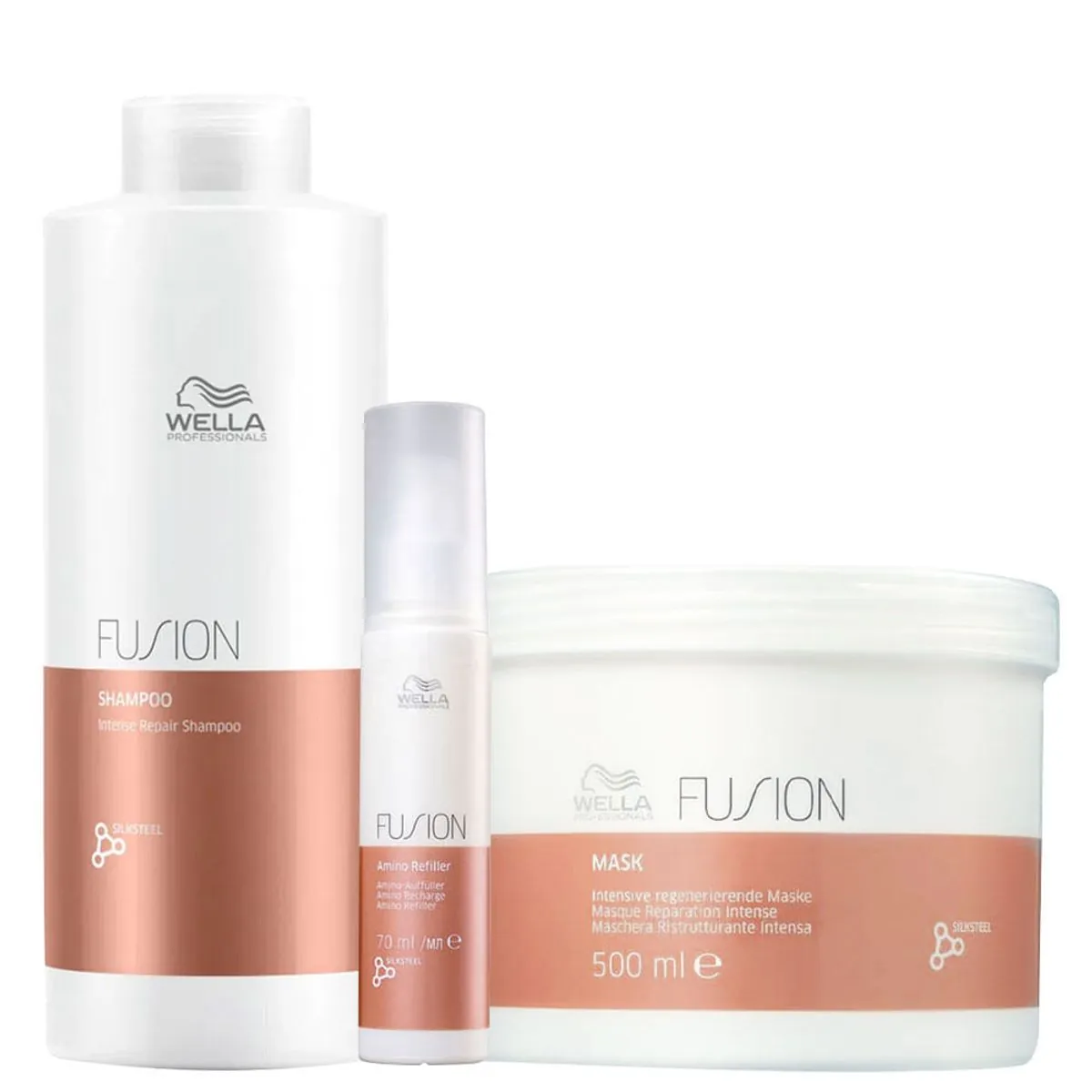Kit Wella Professionals Fusion - Shampoo 1000 ml + Máscara 500 ml + Tratamento Reconstrução 70 ml