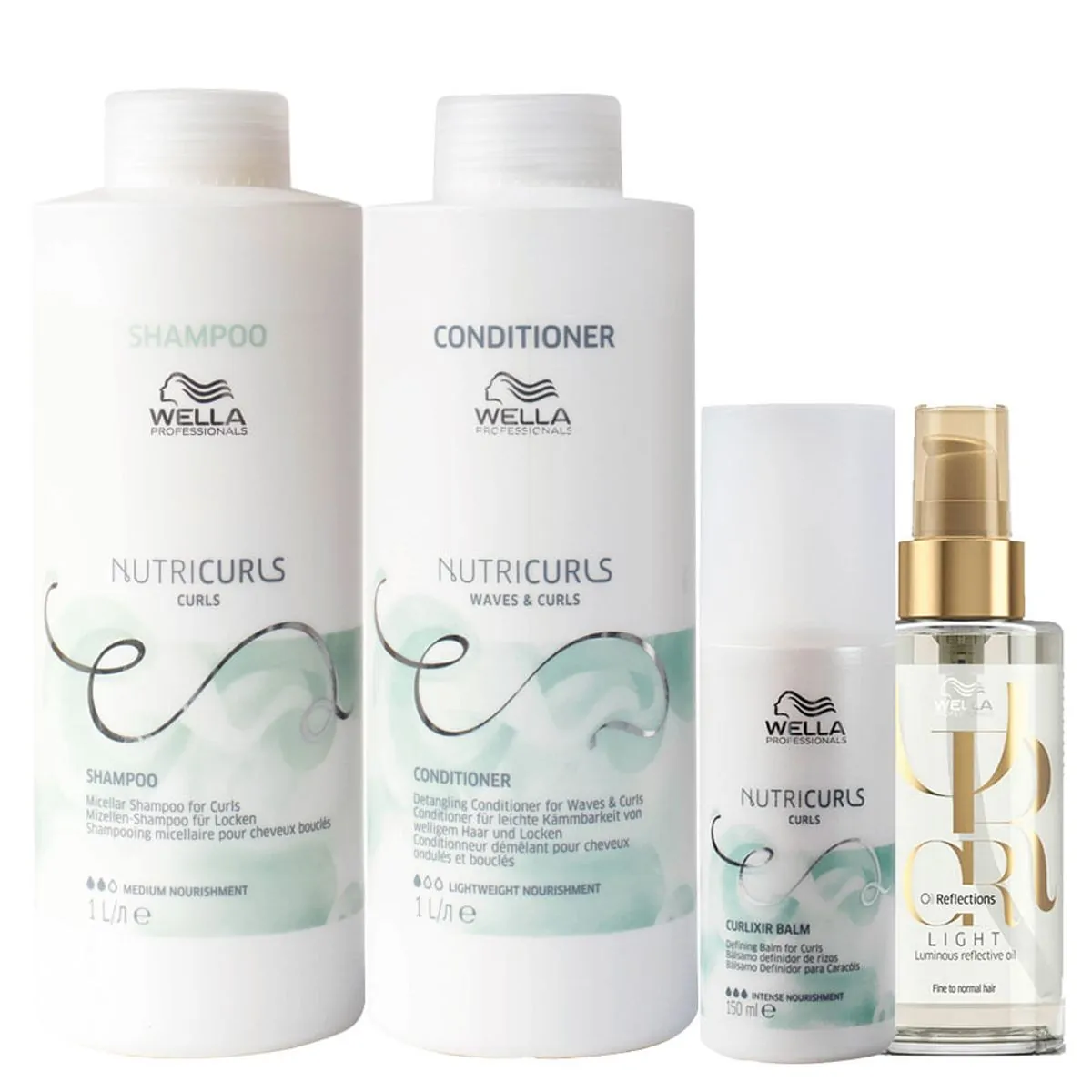 Kit Wella Professionals Nutricurls - Shampoo 1000 ml + Condicionador 1000 ml + Leave- in 150 ml + Ól