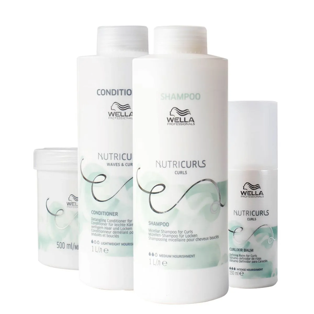 Kit Wella Professionals Nutricurls - Shampoo 1000 ml + Condicionador 1000 ml + Máscara 500 ml + Leav