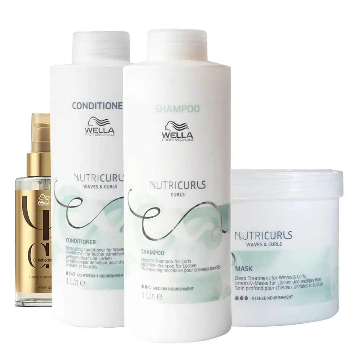 Kit Wella Professionals Nutricurls - Shampoo 1000 ml + Condicionador 1000 ml + Máscara 500 ml + Óleo