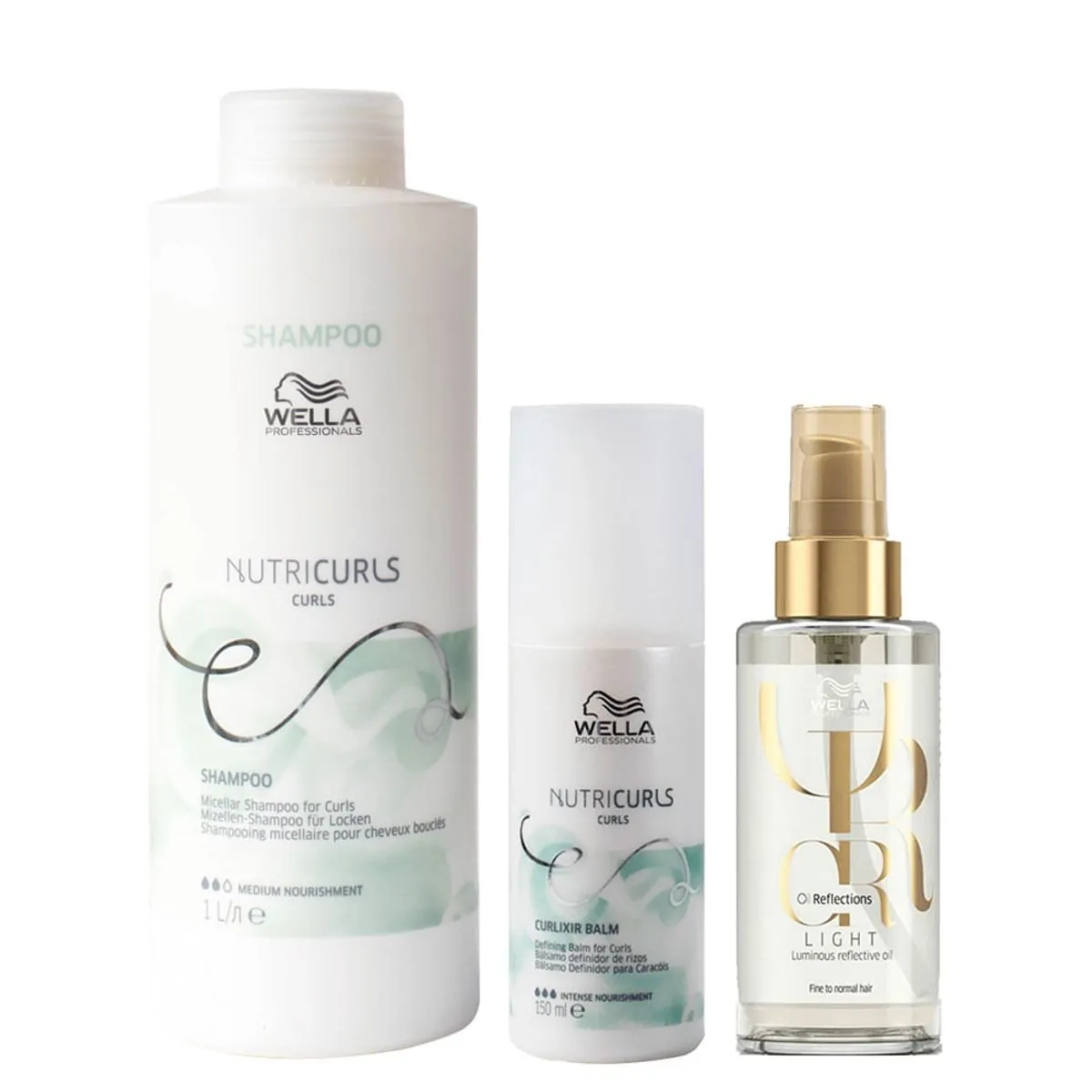 Kit Wella Professionals Nutricurls - Shampoo 1000 ml + Leave- in 150 ml + Óleo Light 100 ml