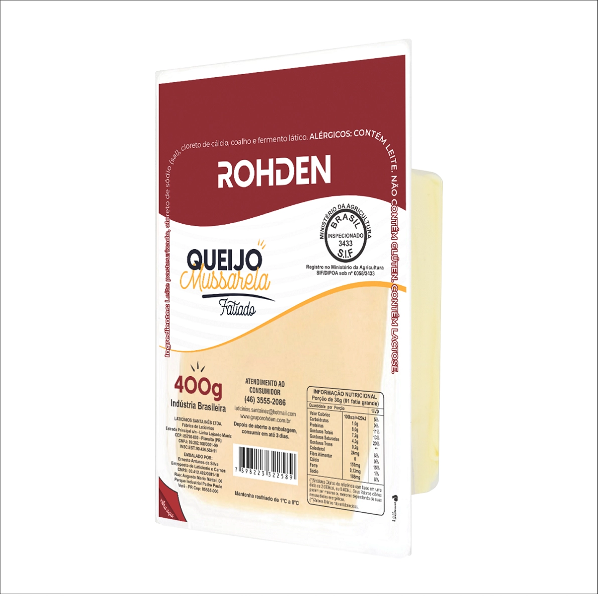 Queijo Mussarela Rohden Fatiado 400g