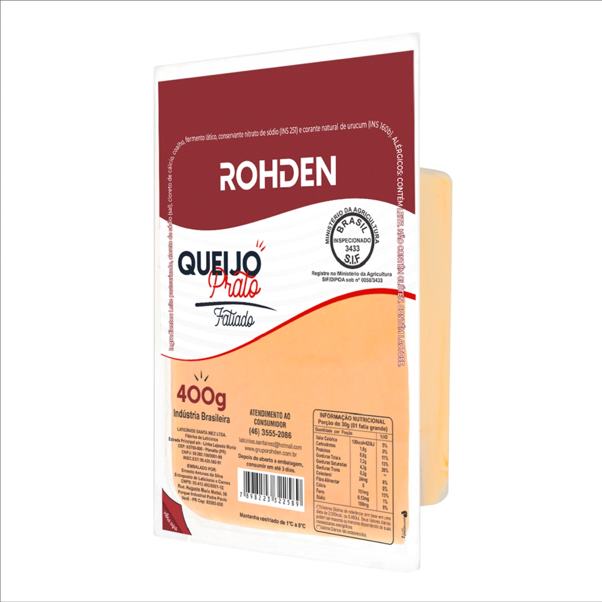 Queijo Prato Rohden Fatiado 400g