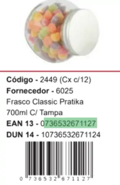 Frasco Classic Pratika 700ml C/tampa