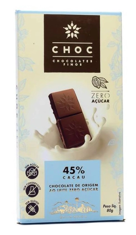 Barra De Chocolate Ao Leite Zero Açúcar Choc 80g