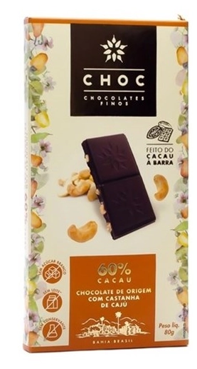 Barra De Chocolate 60 Com Castanha De Caju Choc 80g