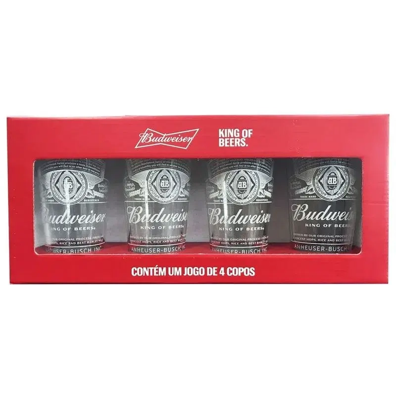Jogo De Copos De Vidro Budweiser 400ml Globimport Com 4un