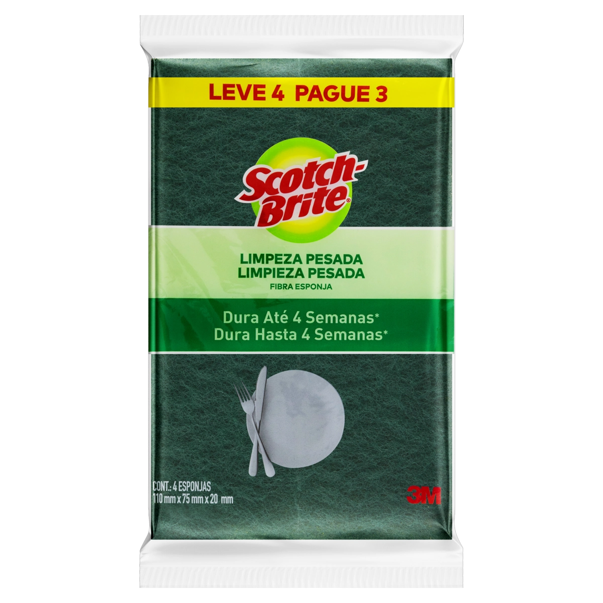 Esponja Limpeza Pesada Scotch Brite Leve 4 Pague 3 Unidades