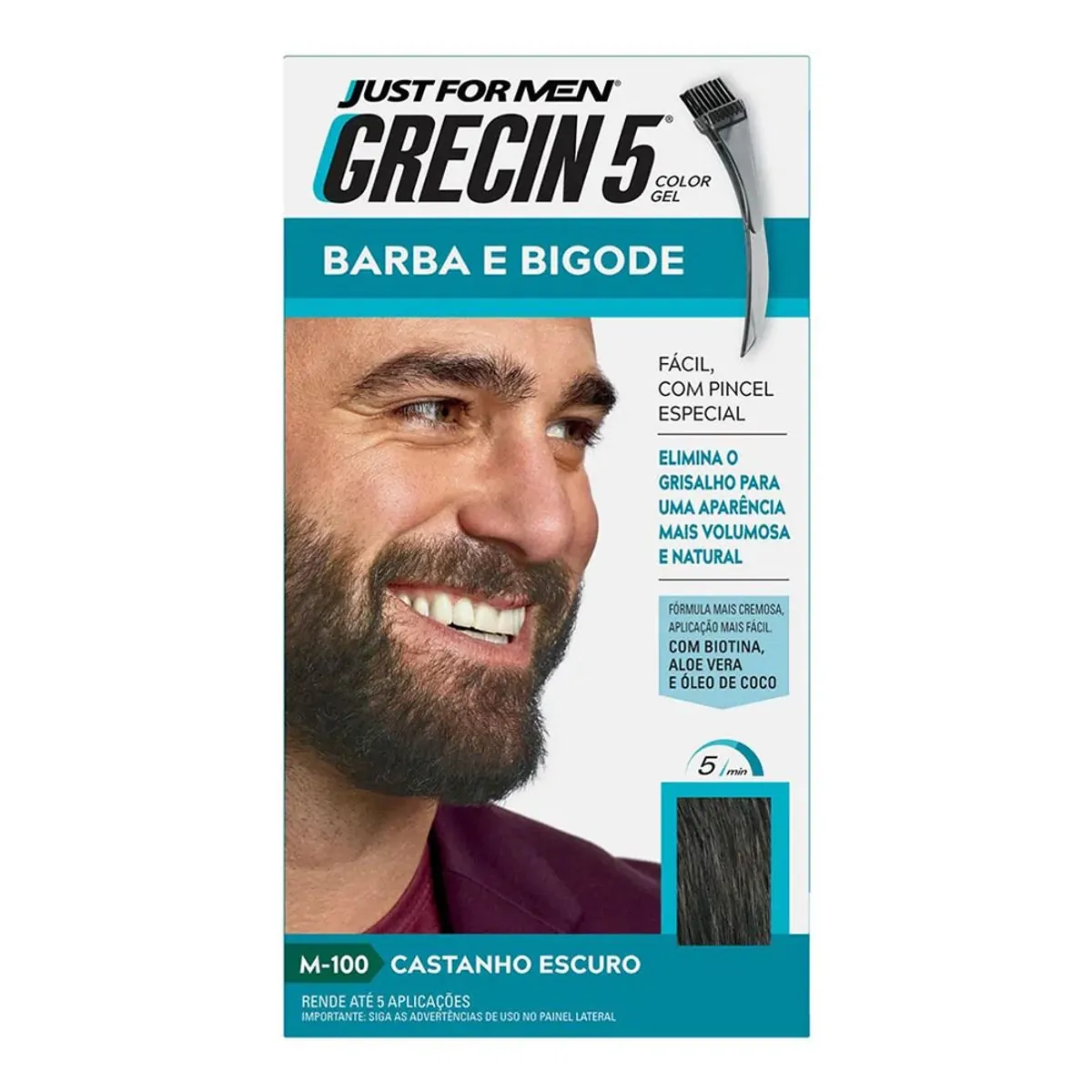 Kit Color Gel Barba E Bigode M 100 Castanho Escuro Grecin 5 Just For Men