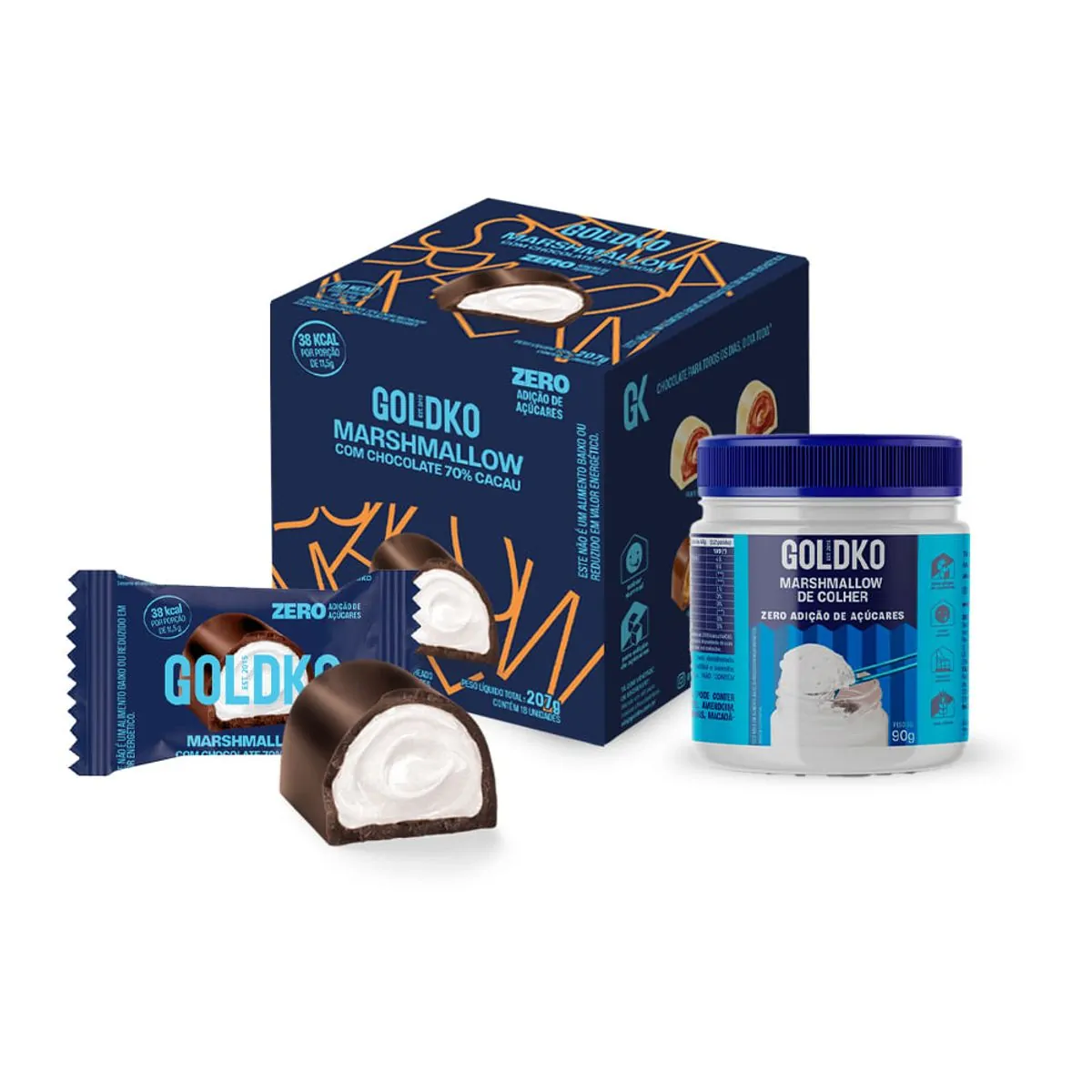 Potinho Marshmallow + Caixa de bombom marshmallow 70% cacau zero adição de açúcares