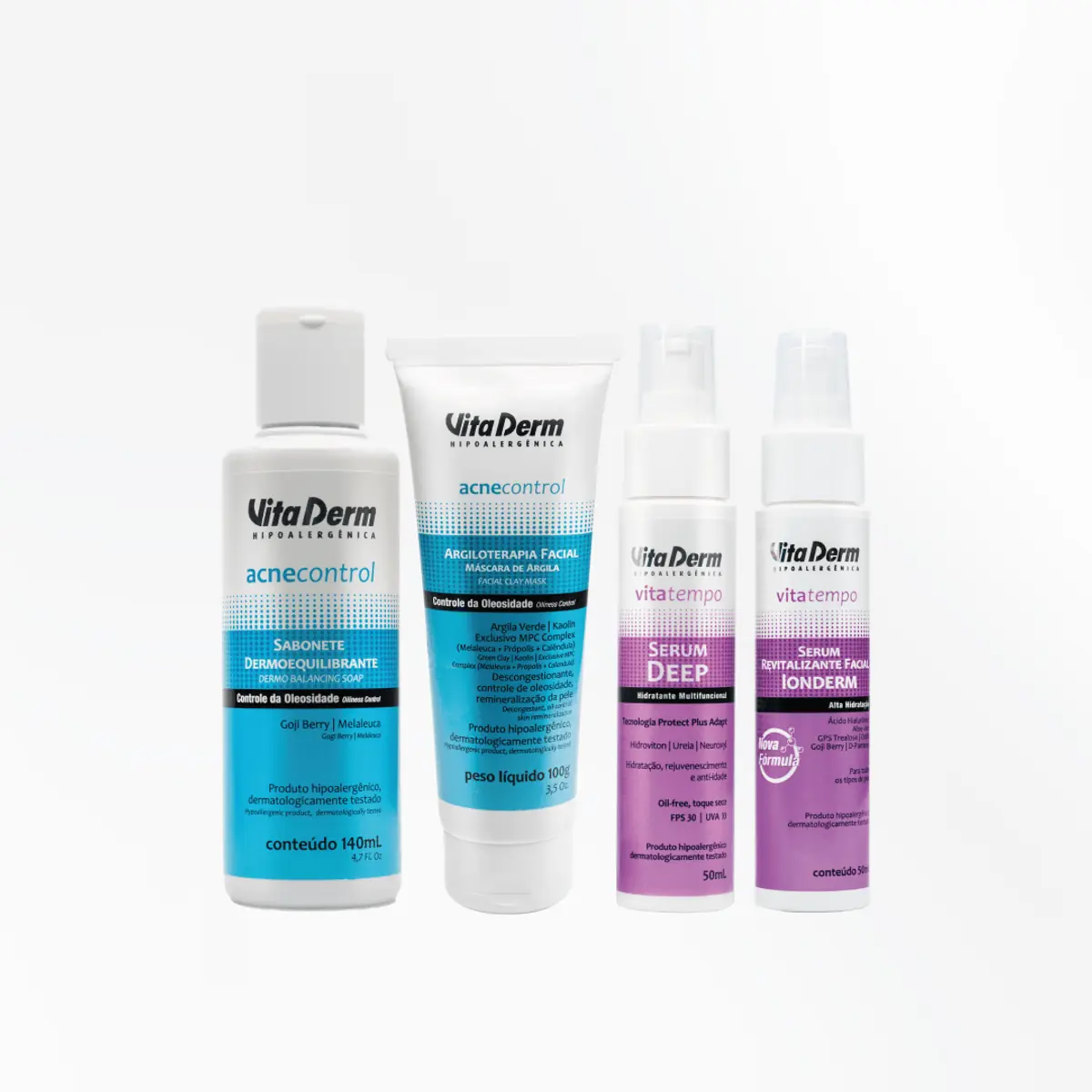 Kit Pele Mista - Sabonete Dermoequilibrante Acne Control + Argiloterapia Facial Acne Control + Serum