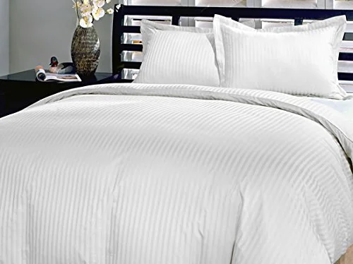 White Stripe King Duvet Set In Egyptian Cotton 800 Thread Count