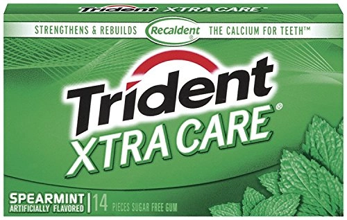 Trident Xtra Care Gum, Spearmint, 14 Piece Packs Pack Of 12