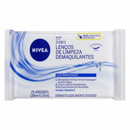 Lenço Umedecido Demaquilante Ação Refrescante Facial Nivea Pacote 25 Unidades