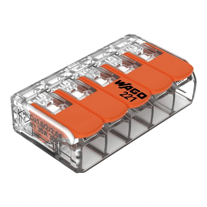 Conector Emenda Compacto Wago 221-615 6mm² 5 Vias 15 Peças