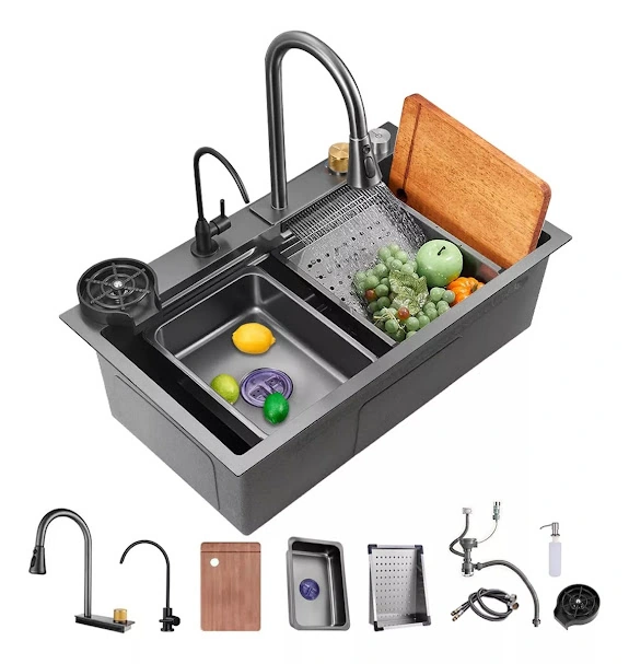 Cuba Cozinha Pia Gourmet Cascata Aço Inox Não Enferruja Preto