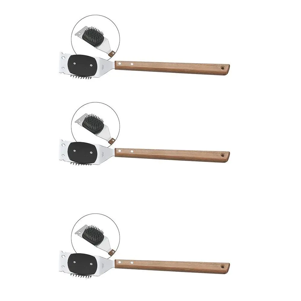 Escova Para Grelhas 3 Unidadestramontina Churrasco Com Lâmina Em Aço Inox E Cabo De Madeira 41.6 Cm
