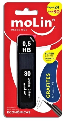 Grafite Para Lapiseira Hb 0,5mm Molin Leve 30 Pague 24 Grafites