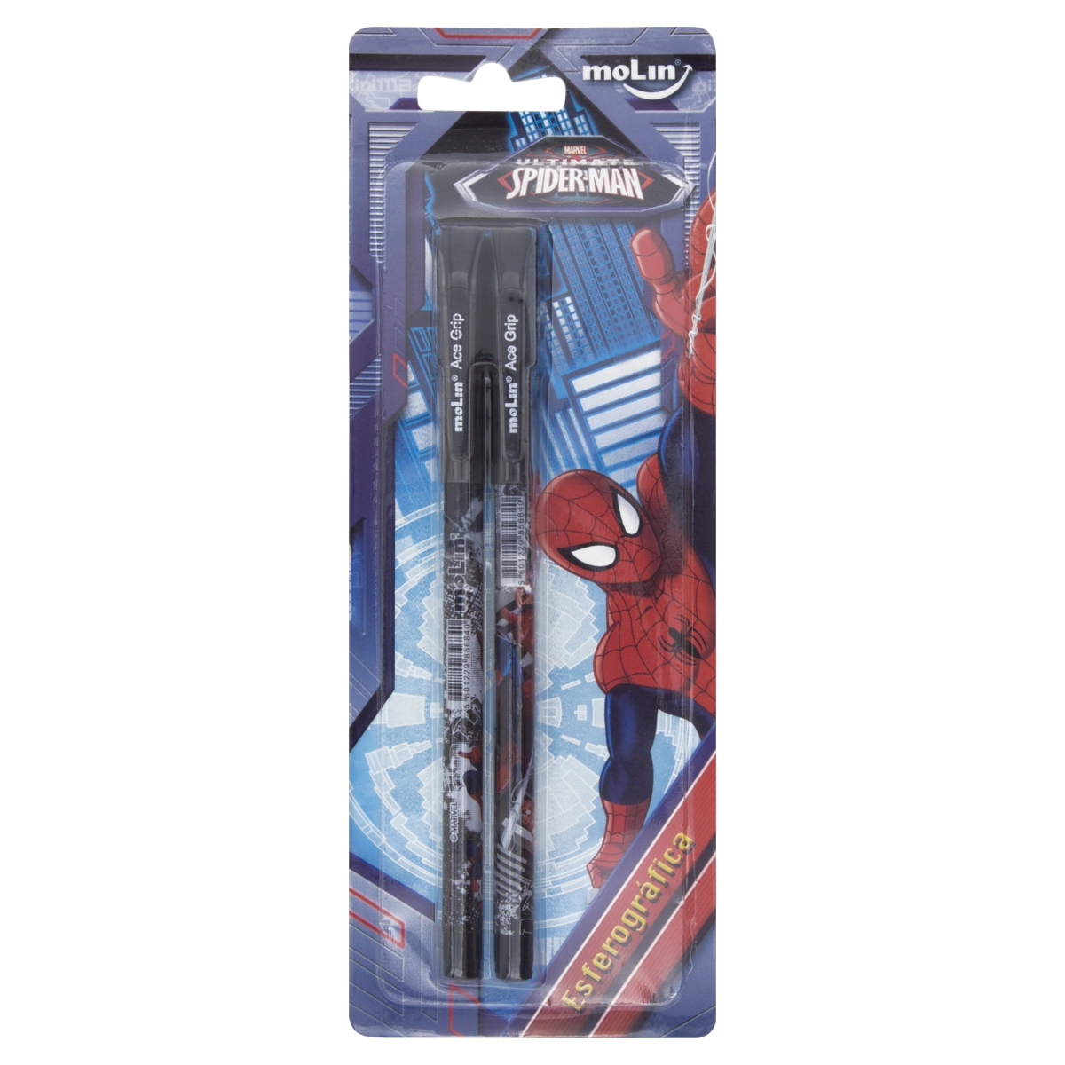 Caneta Esferográfica Azul Ponta Média Ultimate Spider Man Molin 2 Unidades